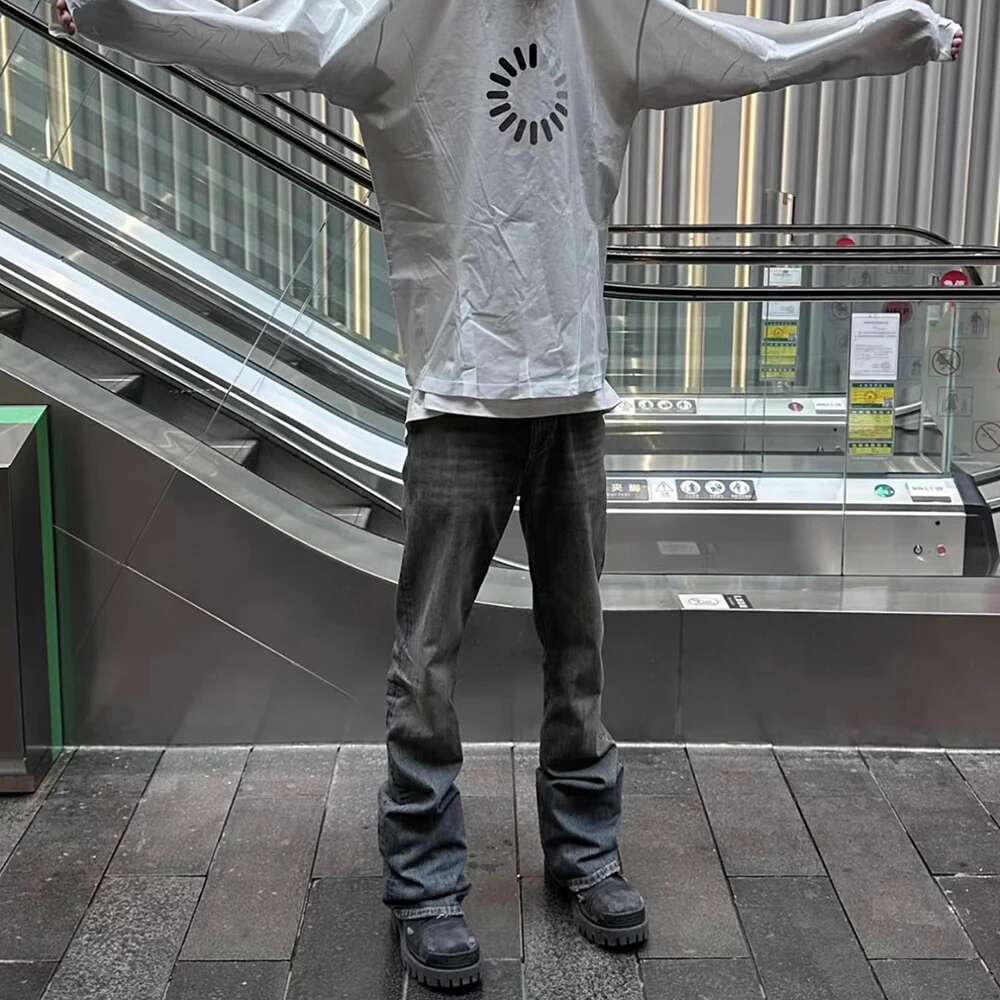 Distressed Micro Red Mud Dyed Boot Cut Jeans Unisex Straight Y2k Pantalones Hombre Casual Washed Denim Pants Oversized