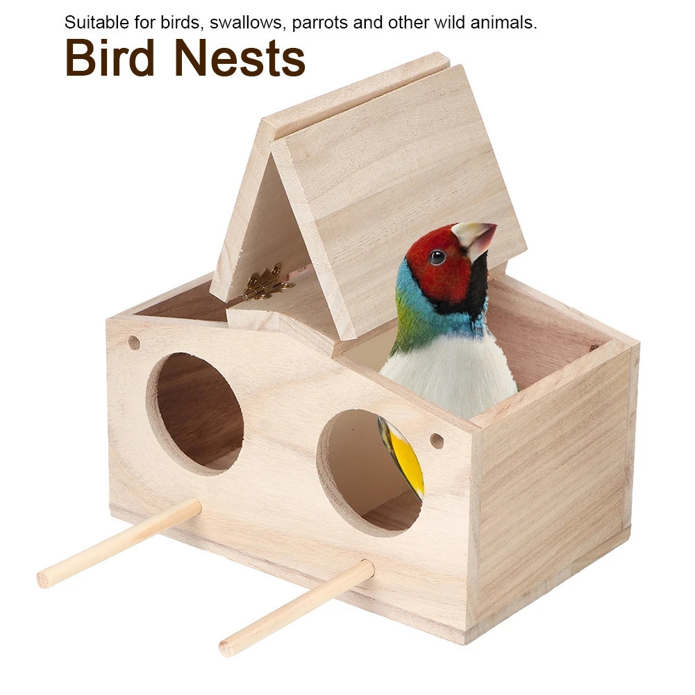 Bird House Bird Nests Wooden Bird House Wooden Pet Bird Nests House Breeding Box Cage Birdhouse Accessories for Parrots Swallows 250206