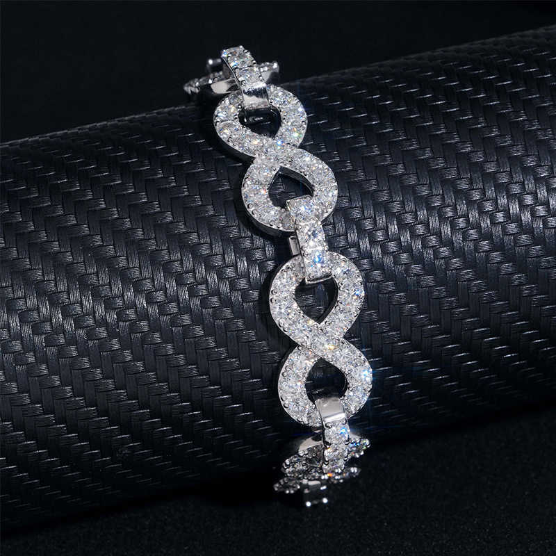 Diamond hair new 13mm 925 silver inlaid moissanite 8-shaped Cuban chain necklace bracelet Wuzhou