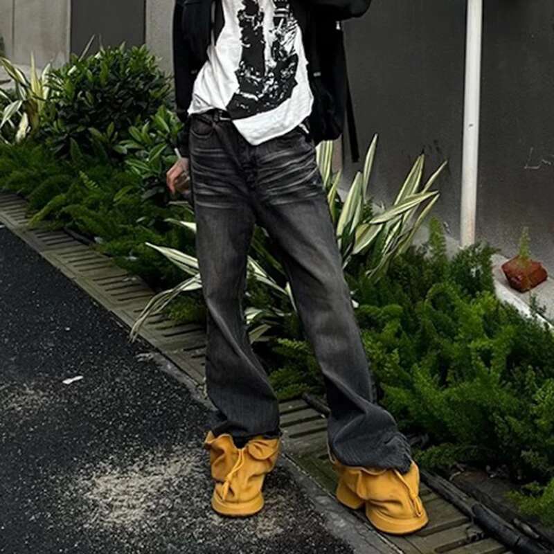 Streetwear Black Washed Ripped Baggy Flare Jeans Pants For Men And Women Straight Ropa Hombre Loose Casual Denim Trousers