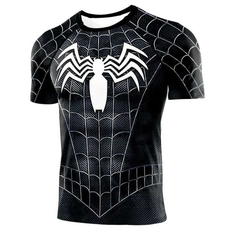 Compression Shirts for Men Short Sleeve Comics Spider Cosplay T-Shirt Superhero Top Elastic Fitness Sportwear Halloween Clothes W250214