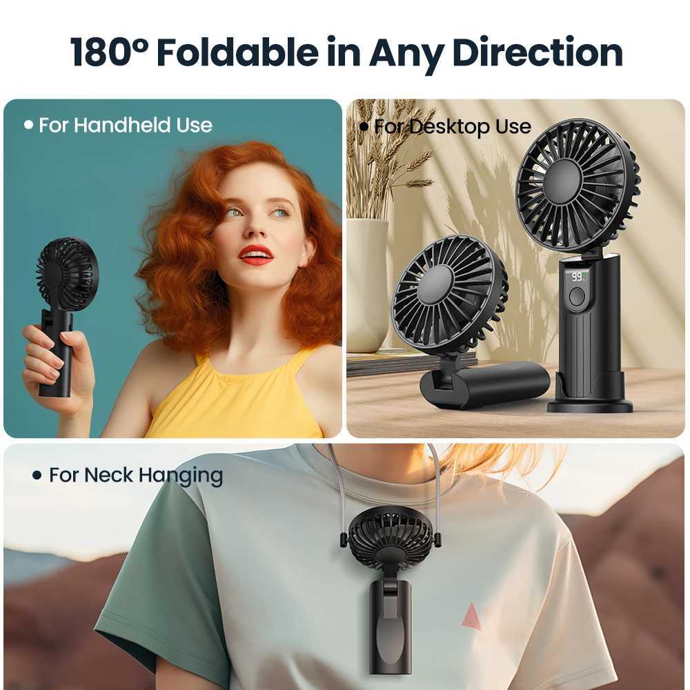 TOPK Portable Handheld Fan 5000mAh USB Rechargeable Foldable Fan 3 in 1 Personal Travel Fan with Digital Display Desk Fan Z250214