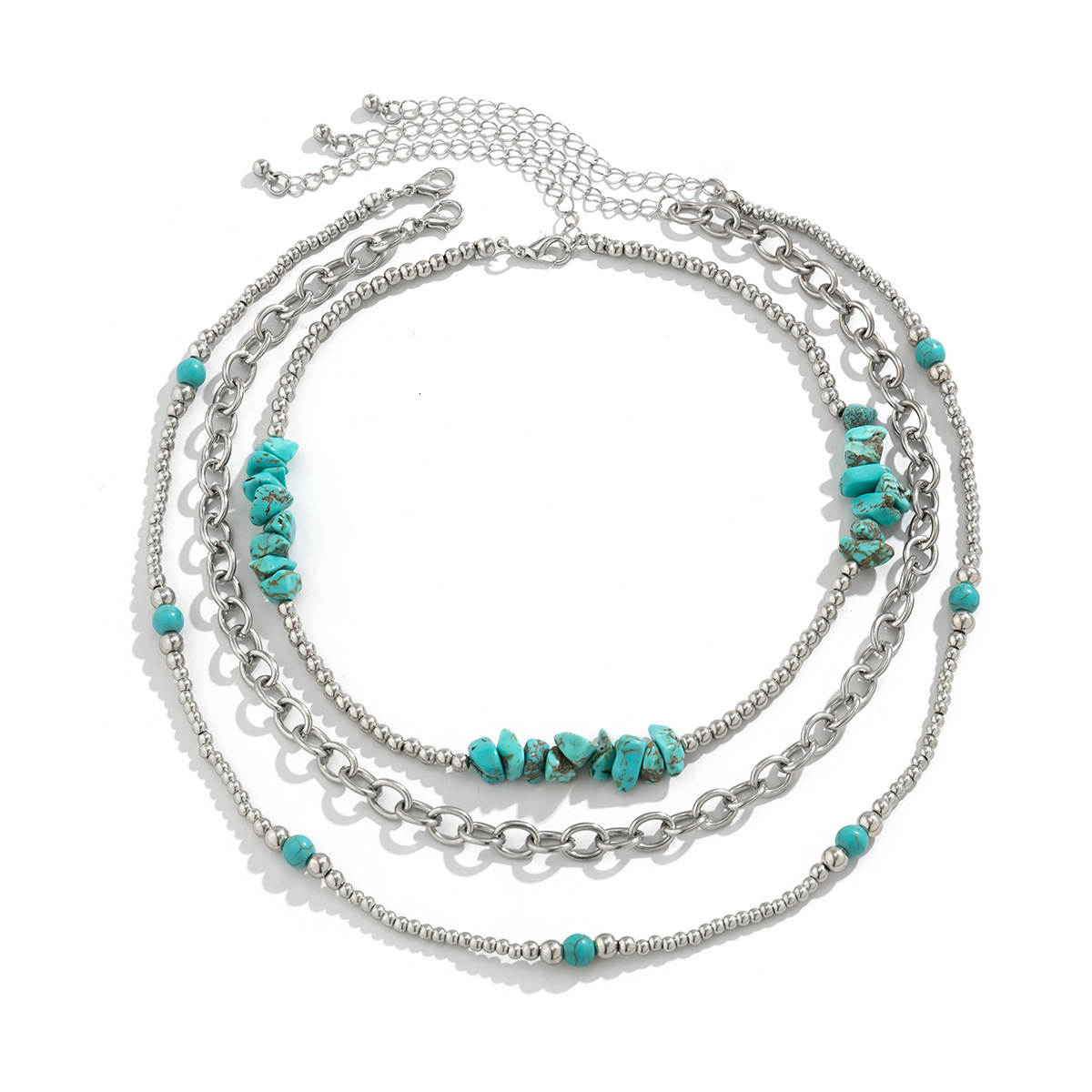 women fashion Jewelry ethnic style cross chain contrasting color collar pattern turquoise set necklace
