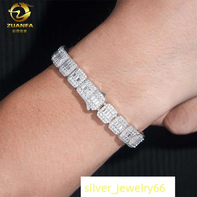 Diamond Hair New Hip Hop Bracelet 9mm Square 925 Silver with Moissanite Personalized Mens Trendy Brand Hip Hop Bracelet Accessory