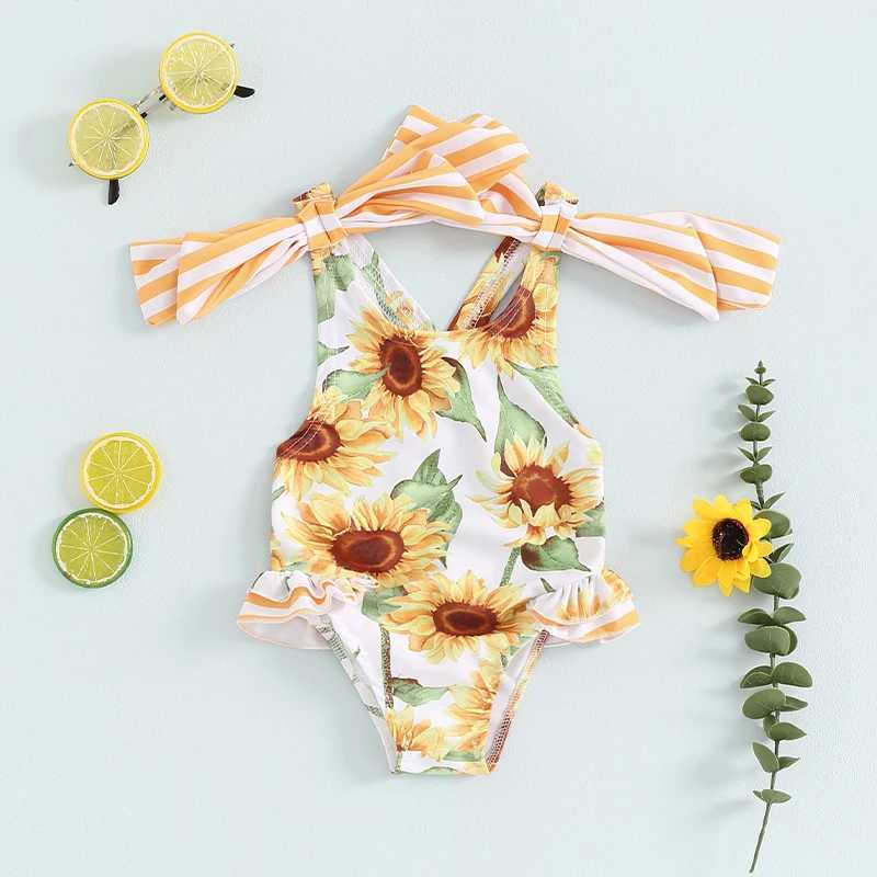 2-6T Toddler Kids Girls Swimsuit Floral/Stars Print Bowknot Beachwear Sleeveless Ruffles Summer Beach Bathing Suit Z250214