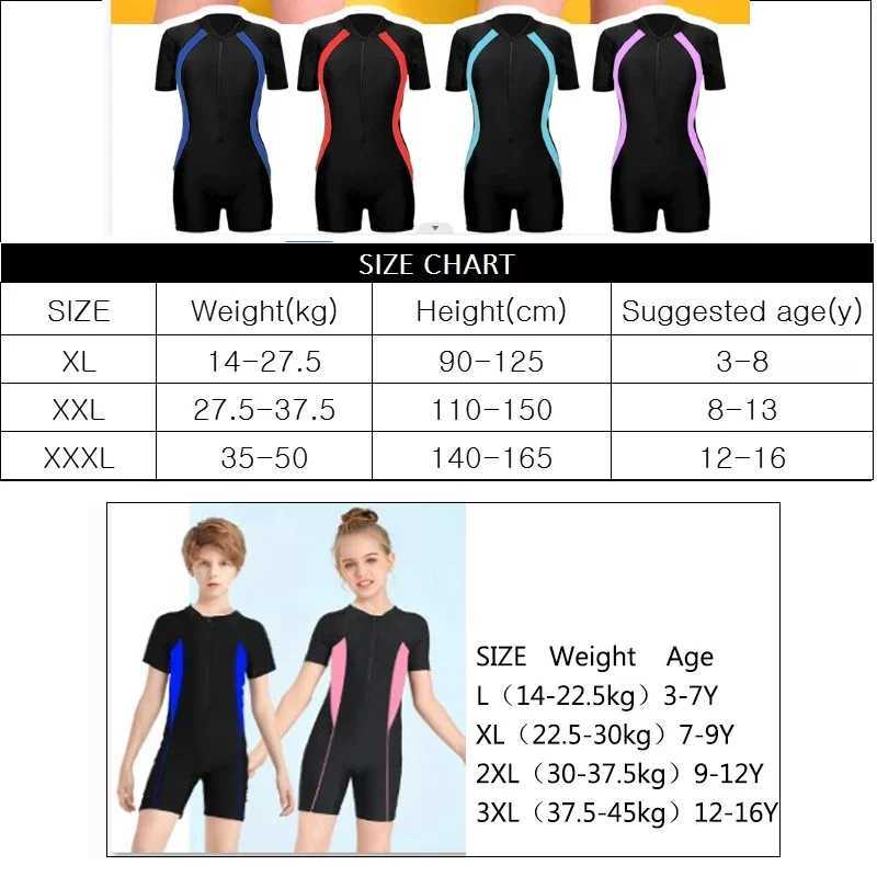 Kids Boys Girls One-piece Swimsuit Zipper Sunscreen Fashion Color Matching Short-sleeved Diving Suit Swimming Pool Swimsuit Z250214