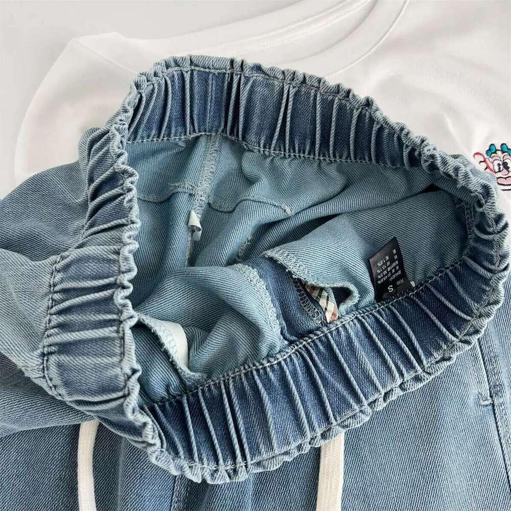 Silk Curved Washed Jeans Women's Summer High Waist Loose Wide Leg Denim Pant