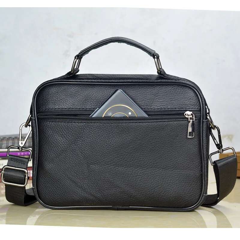 Genuine Leather Shoulder for Men Cowhide Handbag Male Black Horizontal Messenger Bag Men's Ipad Business Briefcase Tote
