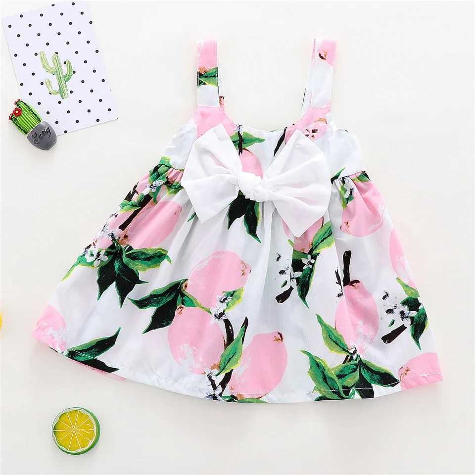 New Cute Printed Sleeveless Newborn Princess Dress Summer Baby Girl Dress Big Bow Baby Girl Birthday Dress Baby Girl Clothes Z250214