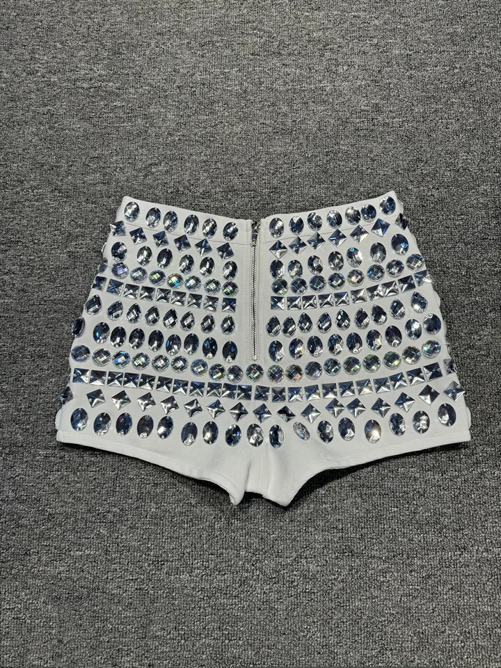 30CM Length Women High End Rhinestones Bandage Shorts High Waist Evening Club Party Shorts Stage Costumes Dancer Performance 250213