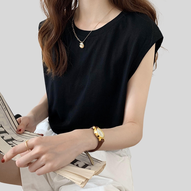 New arrival white sleeveless t-shirt women's loose summer new fashionable black vest t-shirt student top outside ins