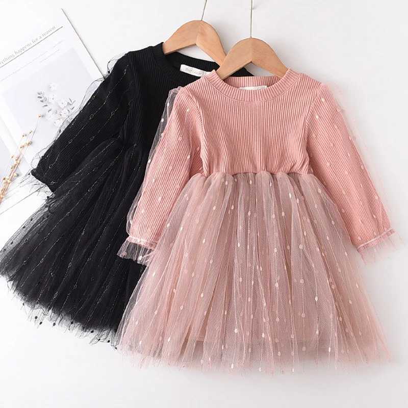 Bear Leader Lace Baby Girls Dress Long Sleeve Dresses Summer Weddings Kids Birthday Par Princess Dress Children Tulle Vestidos Z250214