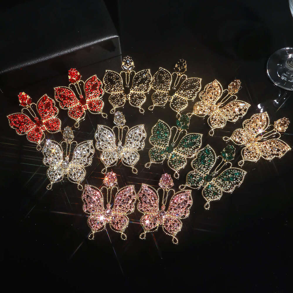 Fashionable Exaggerated Butterfly Earrings with Colored Glass Rhinestones for Women