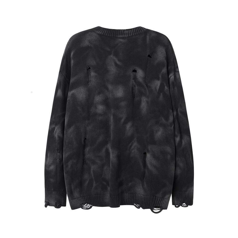 Retro Tie Dye Washed Autumn Men's And Women's Crew Neck Sweaters Long Sleeve Casual Baggy Knitted Clothes Oversized Pullover Top