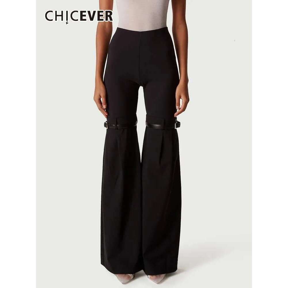 Patchwork Belt Wide Leg Pants For Women High Waist Slimming Solid Long Full Length Trousers Female Fashion Clothing