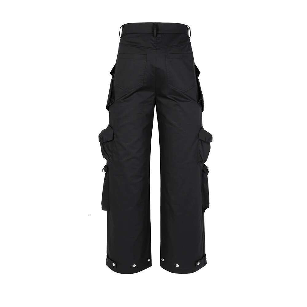 High Street Multi-Pokcets Functional Wide Leg Cargo Pants Unisex Black Straight Baggy Y2k Overalls Oversized Loose Trousers