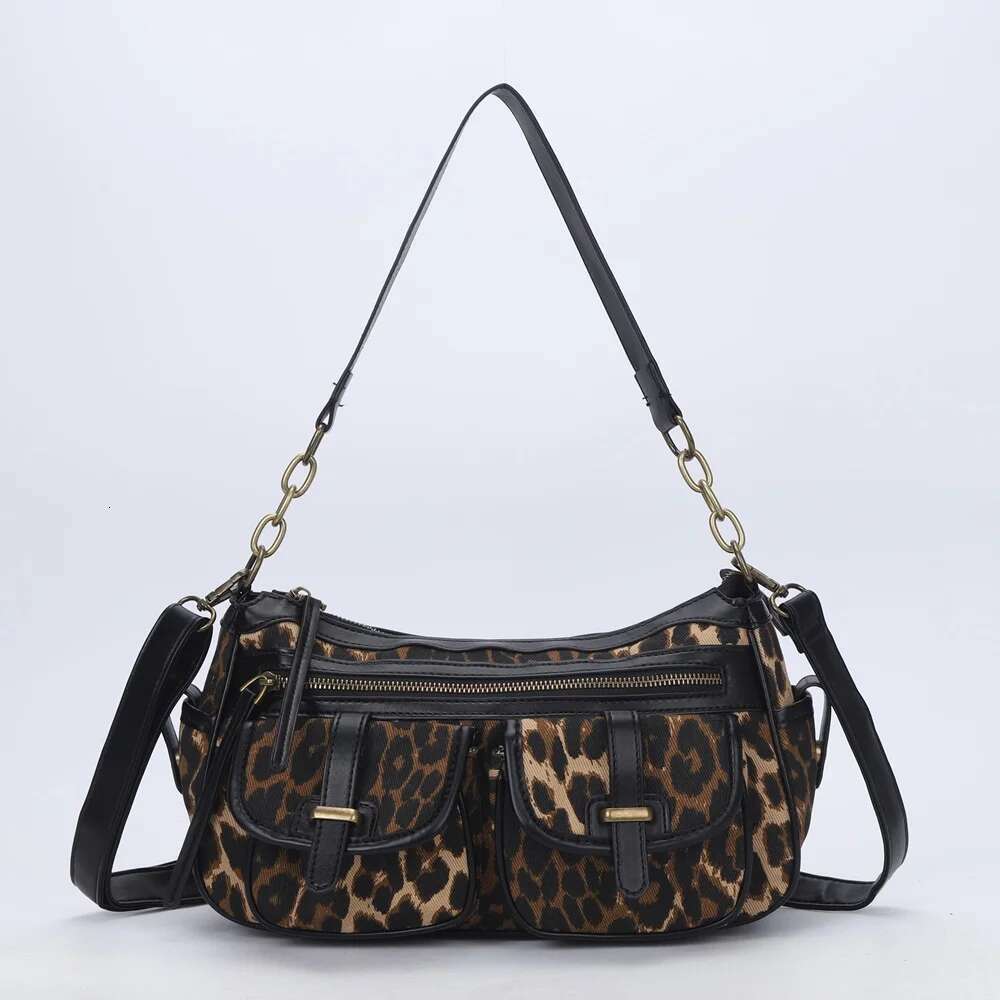 Angelkiss Women's Handbag Leopard Shoulder Fashion Top-Handle Vintage Black Dinner Multi-Pockets Flap Bag Purse