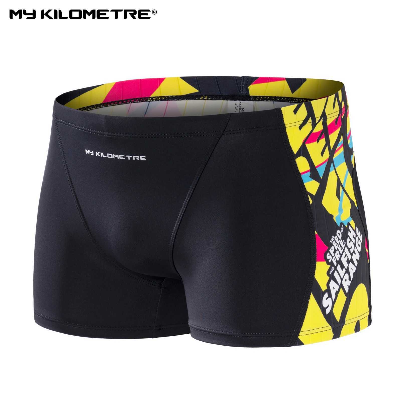 MY KILOMETRE Mens Swimsuit Square Leg Splice Athletic Swimming Trunk Training Swimwear Bathing Suit Man Swim Brief Board Short W250214