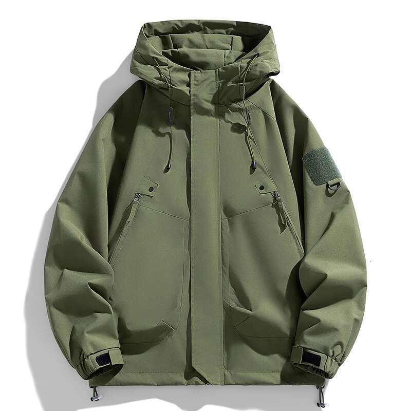 Windbreakers Men Zipper Coat Cargo Waterproof Black Bomber Camping Loose Thin Softshell Hooded Hiking Jacket