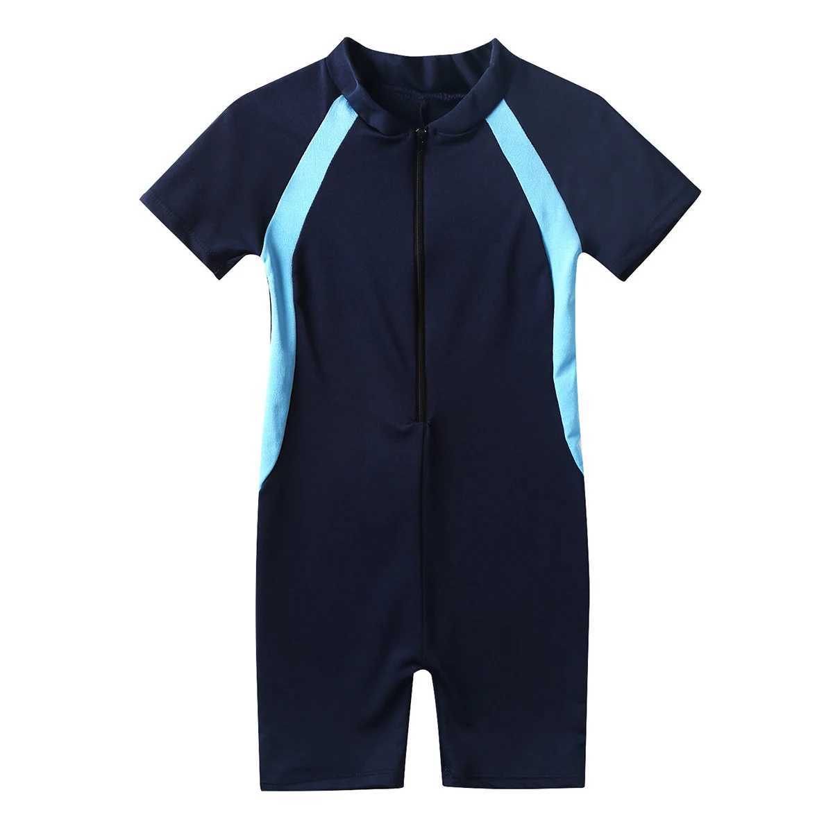 Kids Girls Boys One Piece Zip-Up Swimsuit Jumpsuit Short Sleeve Rash Guard Zippered Shor Jumpsuit UPF 50+ Wetsuit Swimwear Z250214