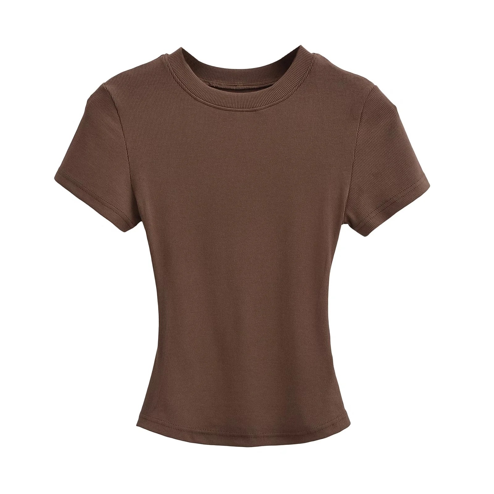 Designer Free Shipping Sexy Small Round Neck Short Sleeved Women T-shirt 2025 Summer Skiing Solid Color Baseline Top