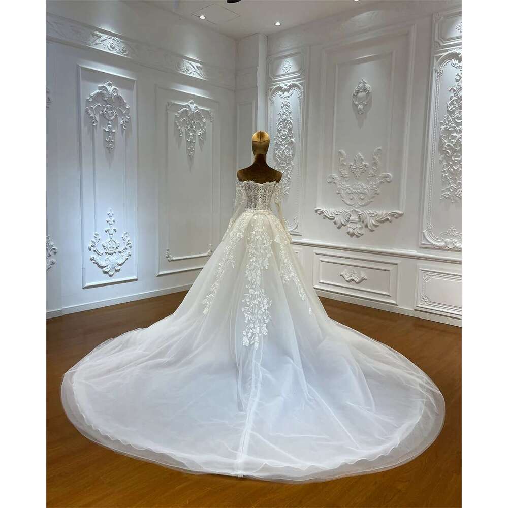 Custom Off Shoulder Appliques Lace Long Sleeves 2 in 1 quinceanera Mermaid Wedding Dress