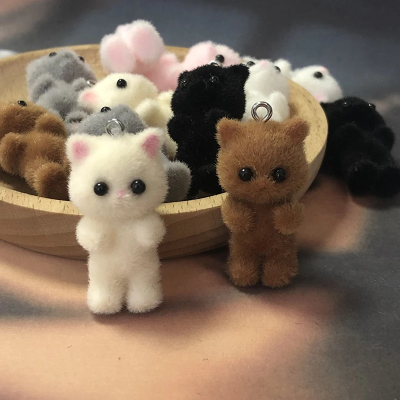 10pcs Colroful Fluffy Cat Resin Charms Bulk Cute Kitten Pendant For Keychains Phone Chain DIY Decor Jewelry Make 250214