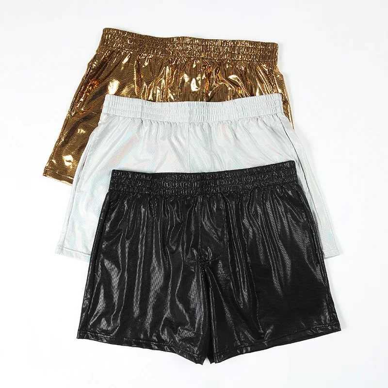 Mens Casual Shorts Swimwear Pocket Fitness Swimming Trunks Shiny Faux Leather Clubwear Boxers Shorts Beach Surf Swimsuit W250214