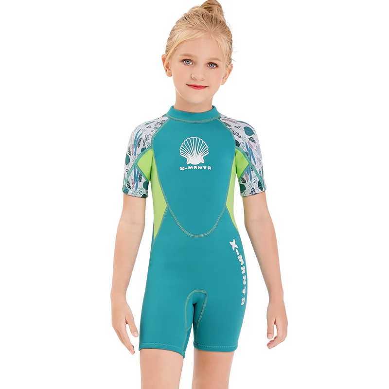 New Childrens diving suit 2.5MM one-piece warm winter swimming suit girls short-sleeved snorkeling and surfing jellyfish suit Z250214-1