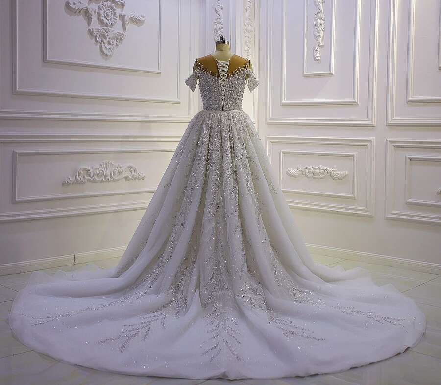 Custom Handmade Pearl Full Mermaid 2 in 1 Bridal Dress