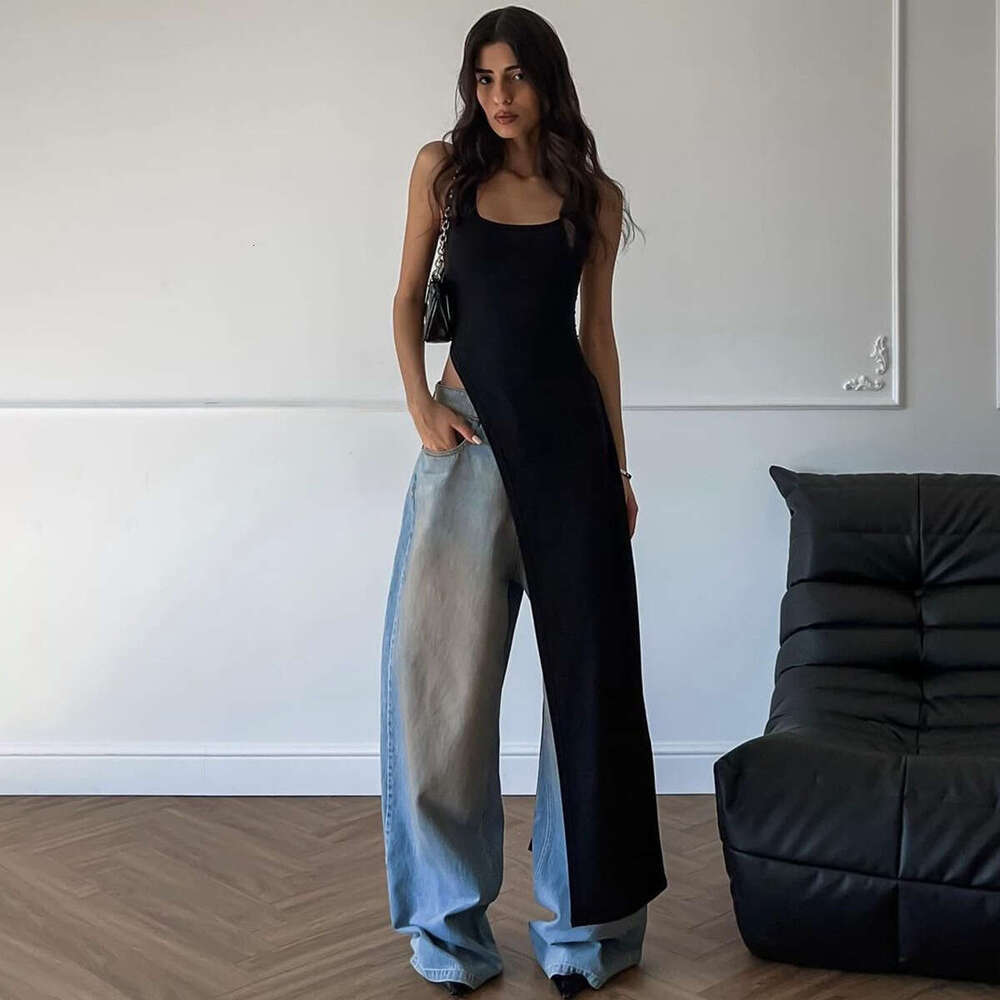 Women's summer fashion street photography personalized slim fit slit shoulder strap dress wholesale 2025 temperament versatile new trend clothing