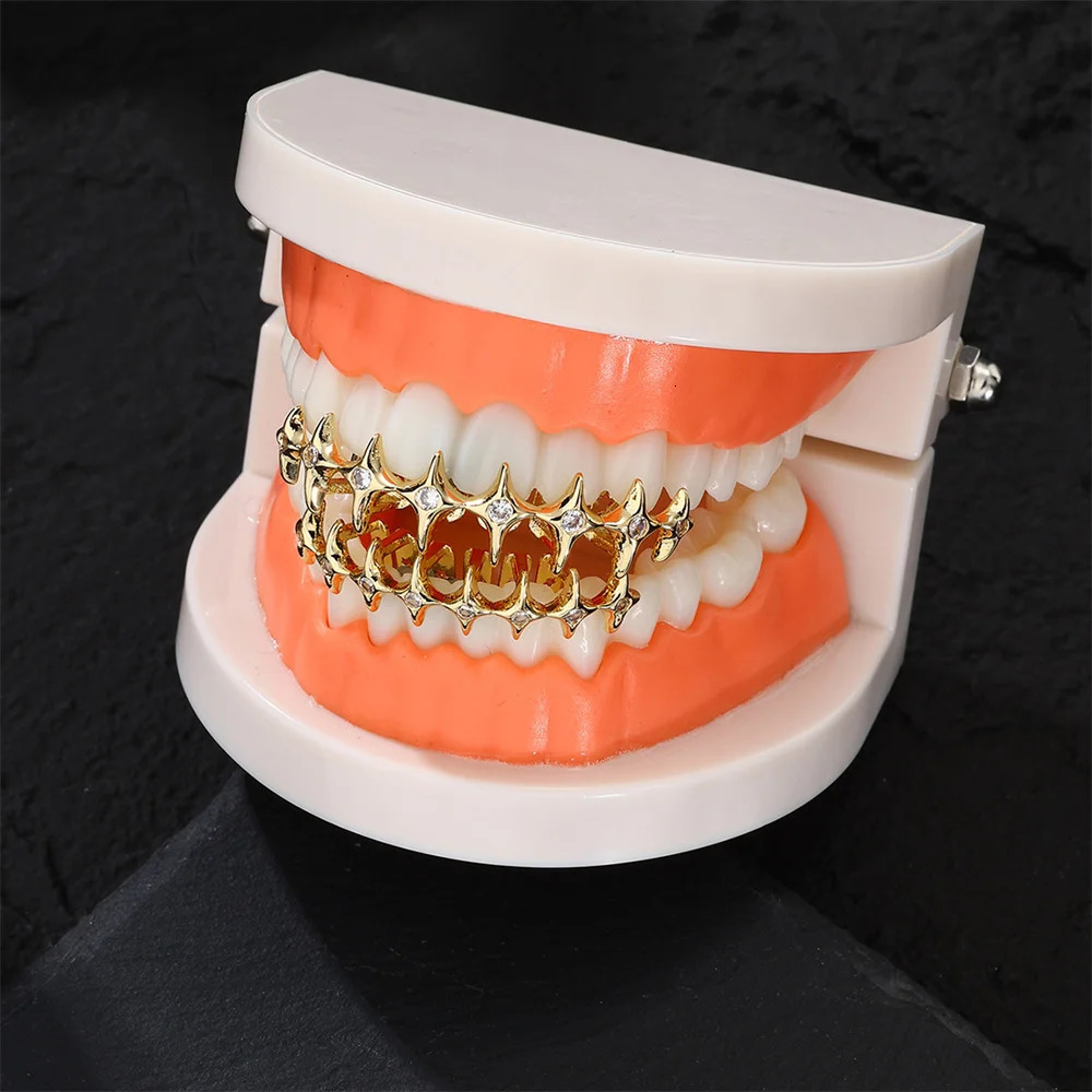 Hip Hop CZ Teeth Caps Cubic Zircon Iced Out Micro Pave Top Bottom Charm Grills For Men Women Jewelry Xmas Gift 250118