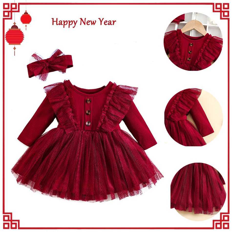Baby Girl Red Dress For New Year Spring and Autumn Baby Mesh Tutu Dress Children Casual Outfit Flower Girl Red Gown Birthday Gif Z250214
