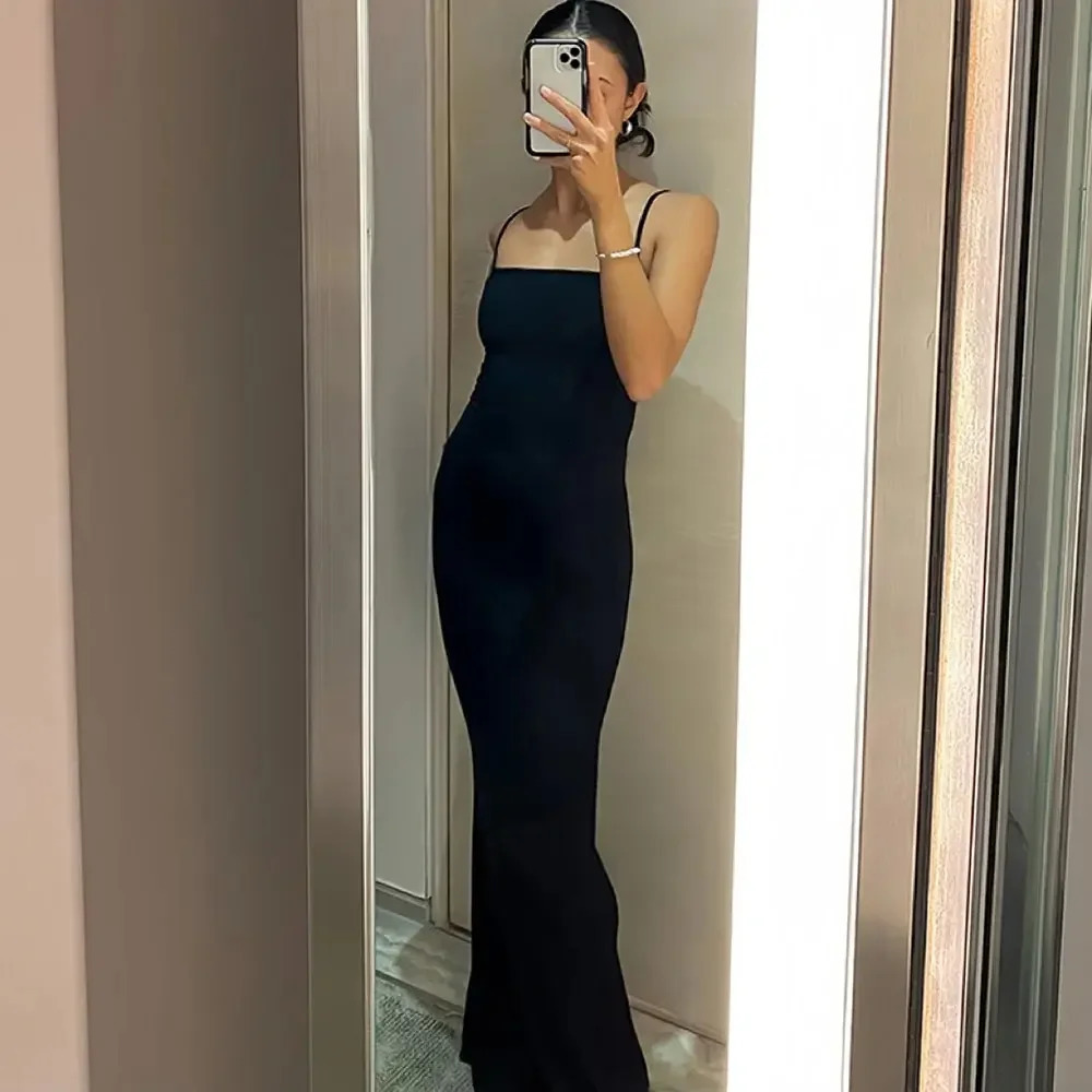 Womens casual lounge sliding long skirt sexy sleeveless backless summer ultrathin elegant womens Birt 250206