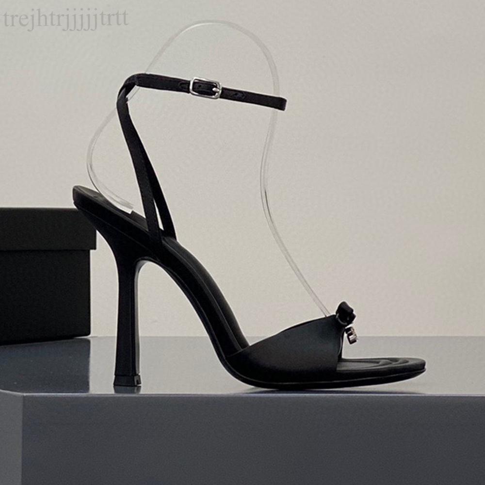 Bow decoration stiletto sandals Fashion real silk ankle buckle Pumps Women's genuine leather Evening shoes Luxury Designers high shoes factory footwear With box