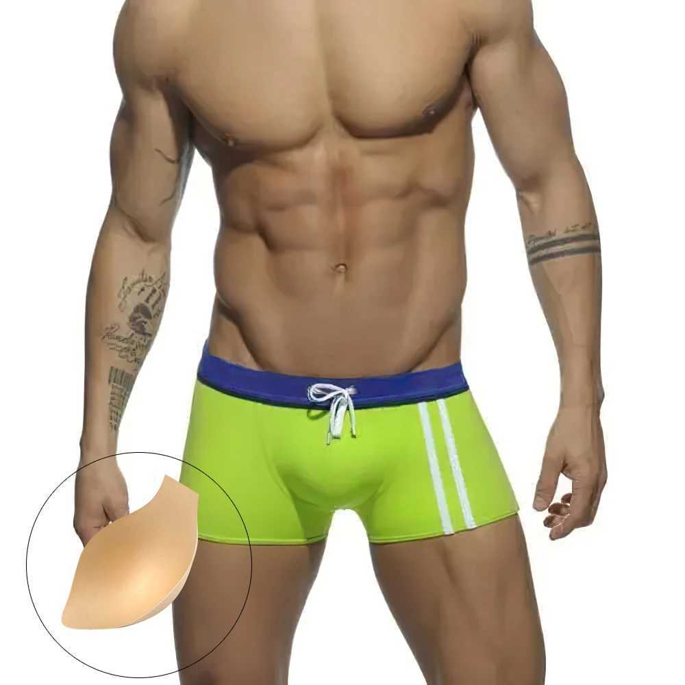 Sexy Mens Swim Trunks Nylon Quick Dry Side Stripe Pad Push Bathing Suit Fashion Male Mayo Sport Beach Surfing Board Shorts M-XXL W250214