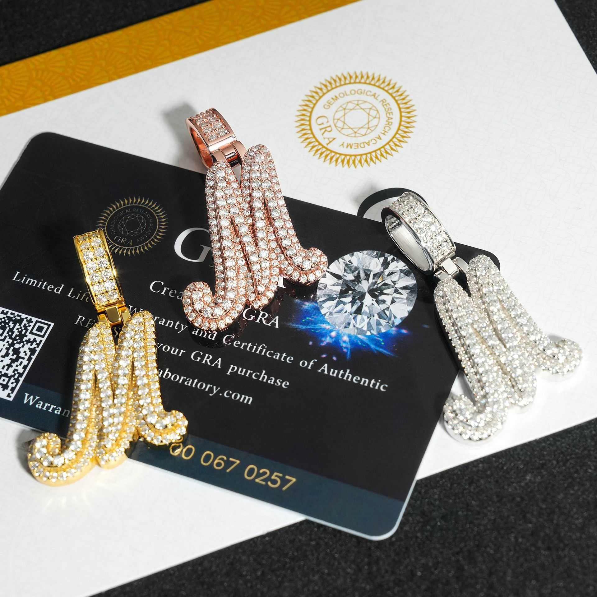 Diamond hair hot selling new letter M hip-hop pendant 925 silver moissanite GRA certificate pendant can be tested with diamond pen