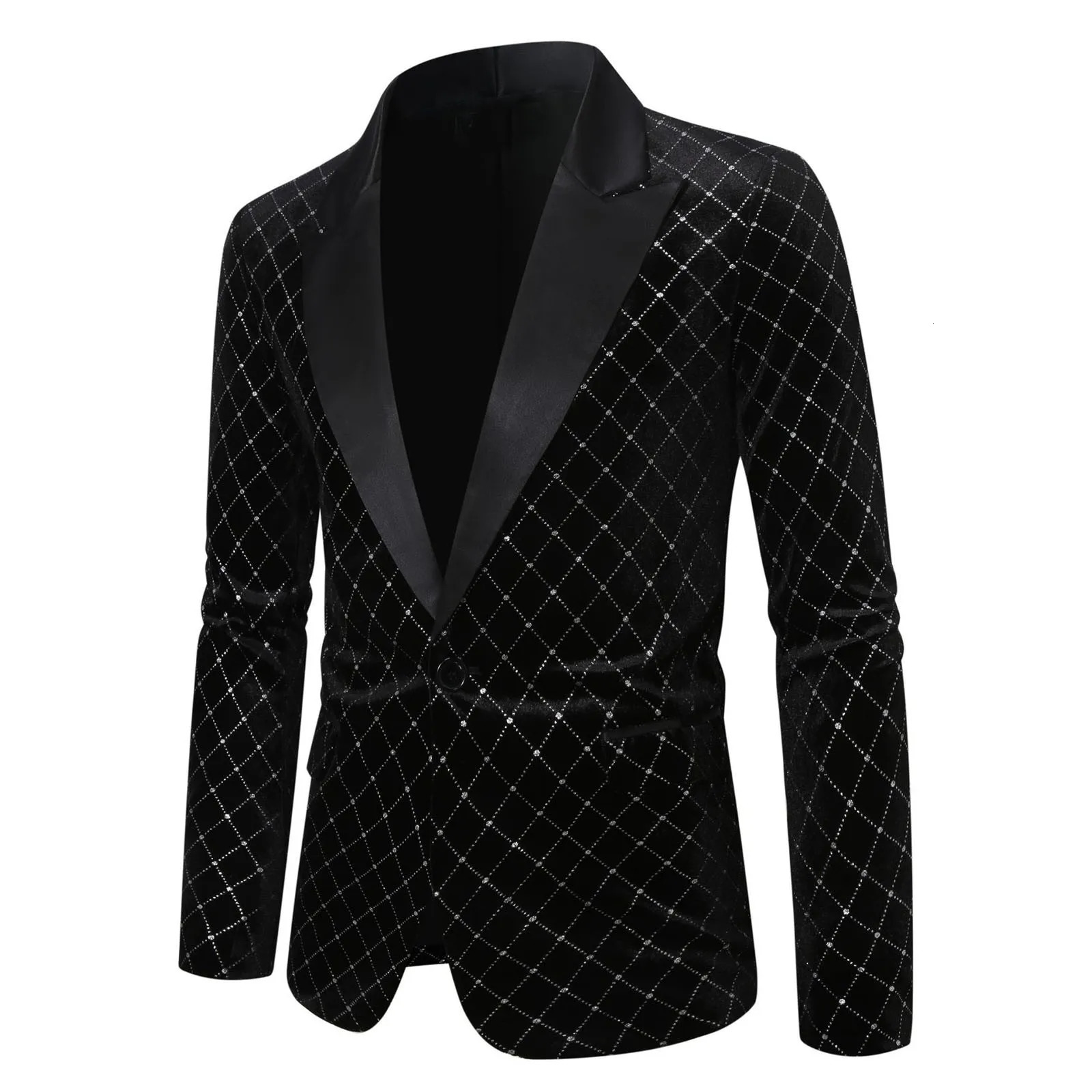 Mens Suits Fashionable Diamond Shaped Checkered Glitter Suits Mens Coat Fashionable Diamond Shaped Men Slim Fit Suits 250211