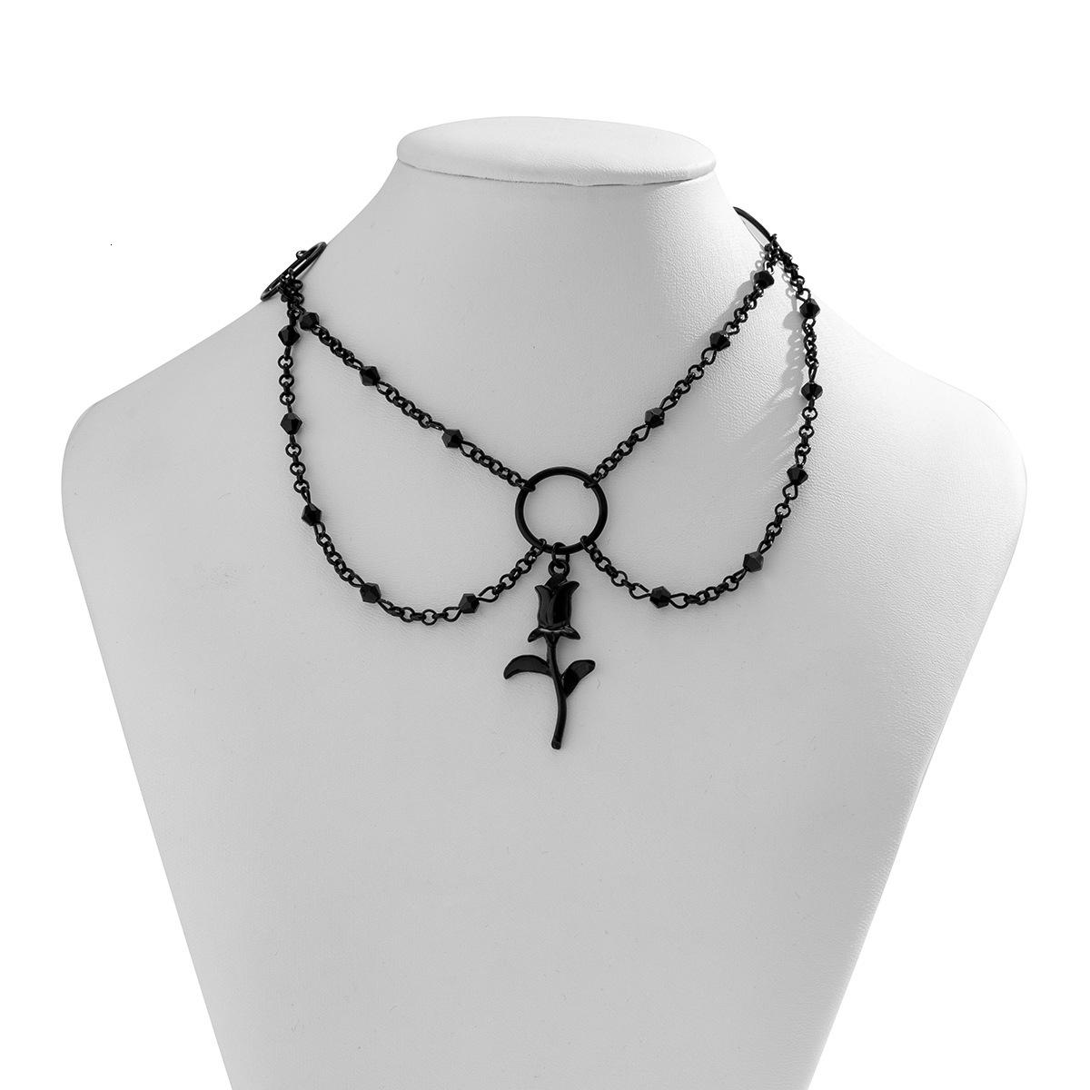 Woman fashion Jewelry minimalist black rose collarbone chain Halloween imitation crystal tassel necklace for women