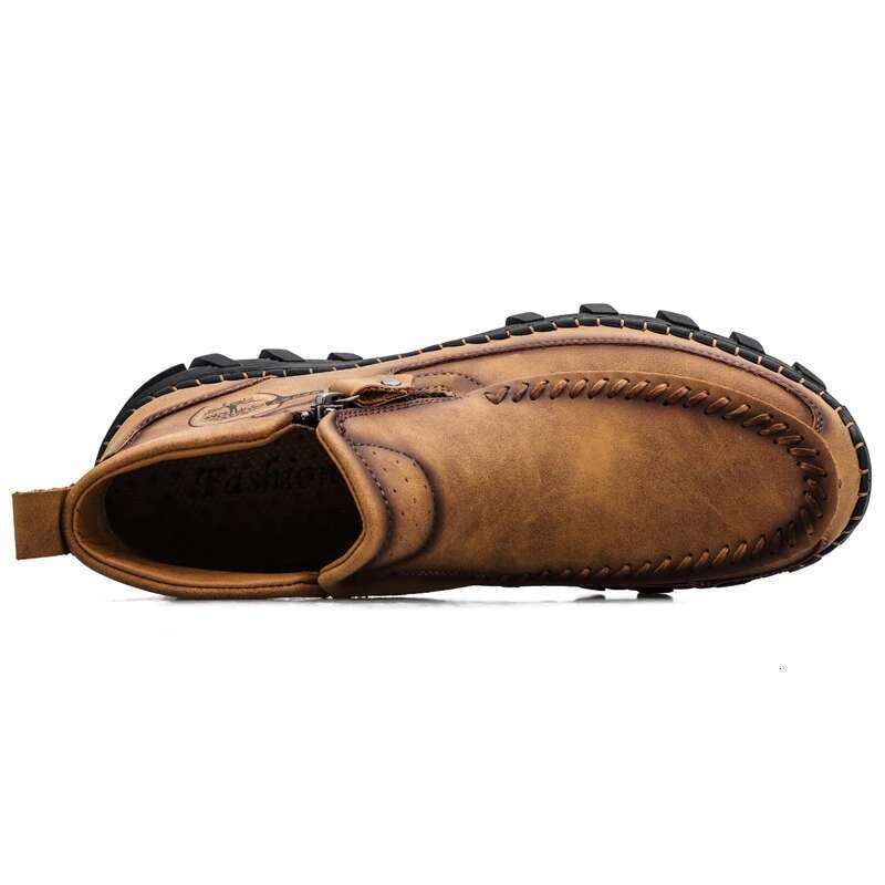 Handmade Casual Men Split Leather Keep Warm Winter Shoes Man Fashion Zipper Ankle Boots Plus Size 38-48