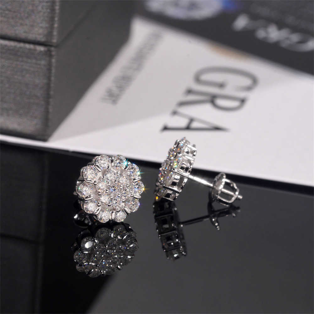 Diamond hair 2025 new 925 silver moissanite flower earrings for men and women hot selling earrings