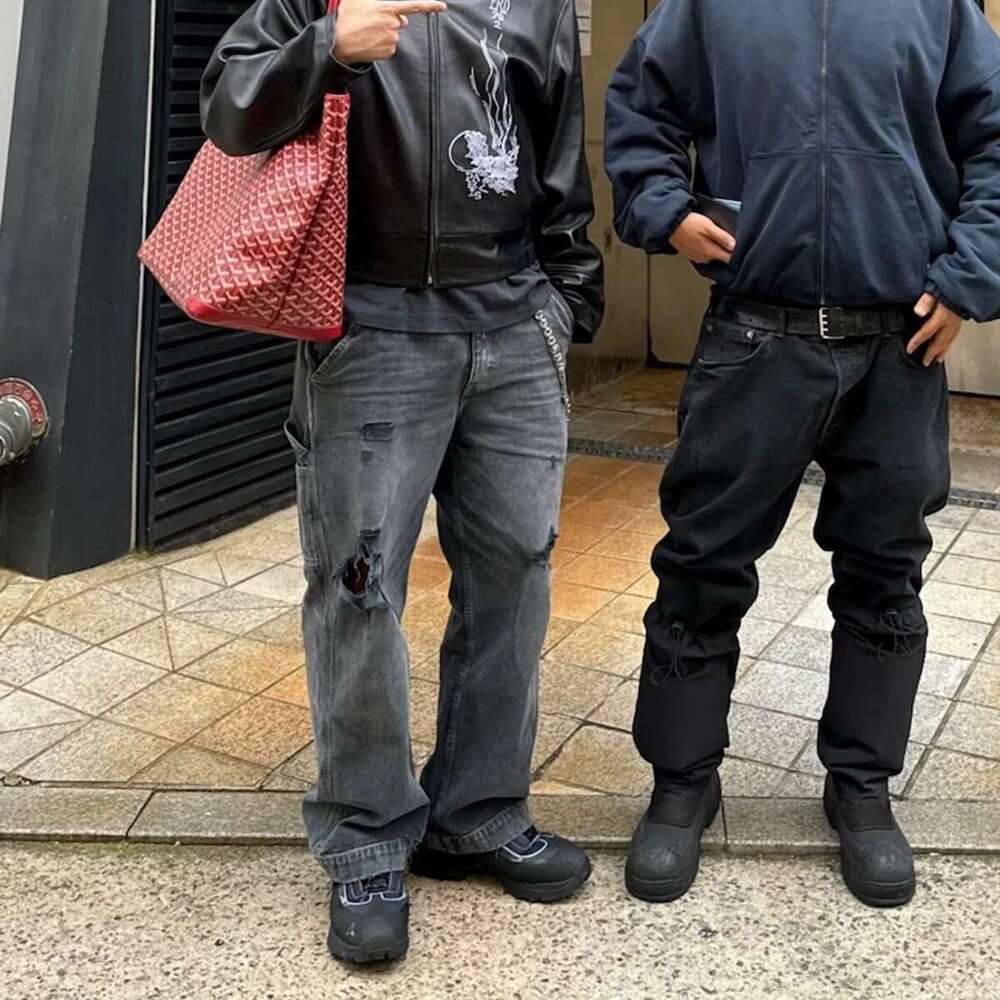 Vintage Distressed Hole Washed Black Baggy Jeans For Men And Women Straight Casual Cargo Pants Oversized Ripped Denim Trousers