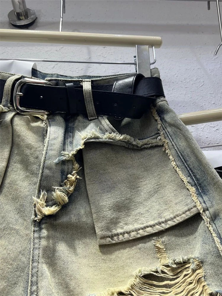 Womens Blue Ripped Denim Fashion High Waist Y2k Korean Mini Jeans Shorts Harajuku 90s 2000s Clothes Summer 250213 XJ260206