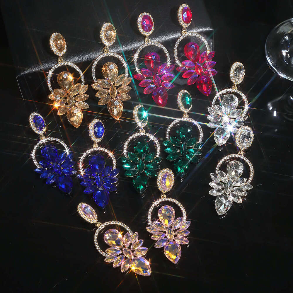 High end colored glass rhie with feminine style, exaggerated earrings, earrings accessories
