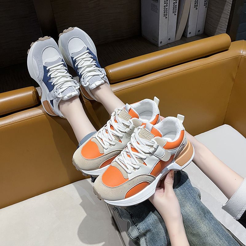 Women Sports Shoes Thick Sole Anti-slip Design Plus Size Versatile Running Sneakers Triple Blue Orange