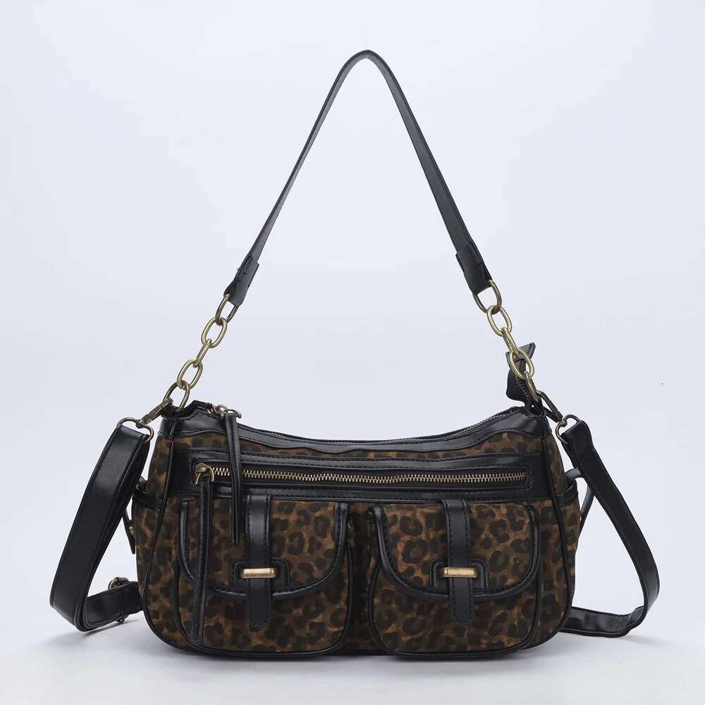 Angelkiss Women's Handbag Leopard Shoulder Fashion Top-Handle Vintage Black Dinner Multi-Pockets Flap Bag Purse