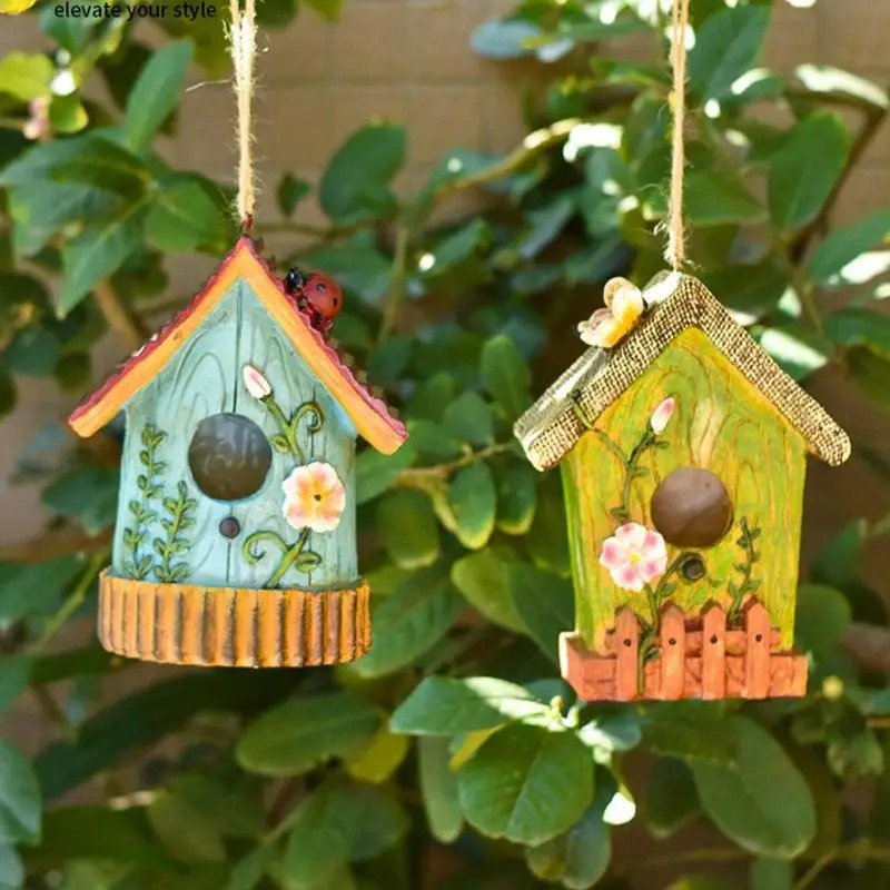 Hangable Bird Houses For Outside Hangable Resin Hand Carved Bird Nest For Outside Sturdy Multifunctional Outdoor Garden Decor 250206