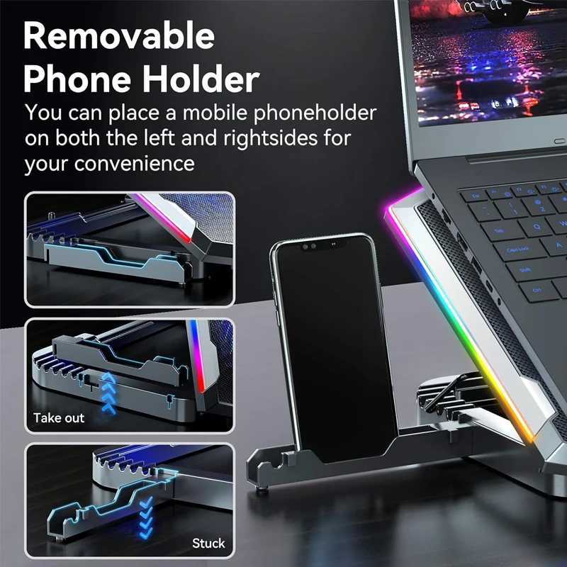 Universal Laptop Cooler Adjust Stand port with RGB Laptop Cooling Pad Fan for MacBook ASUS15-17.3 Inch LaptopsXJ250214