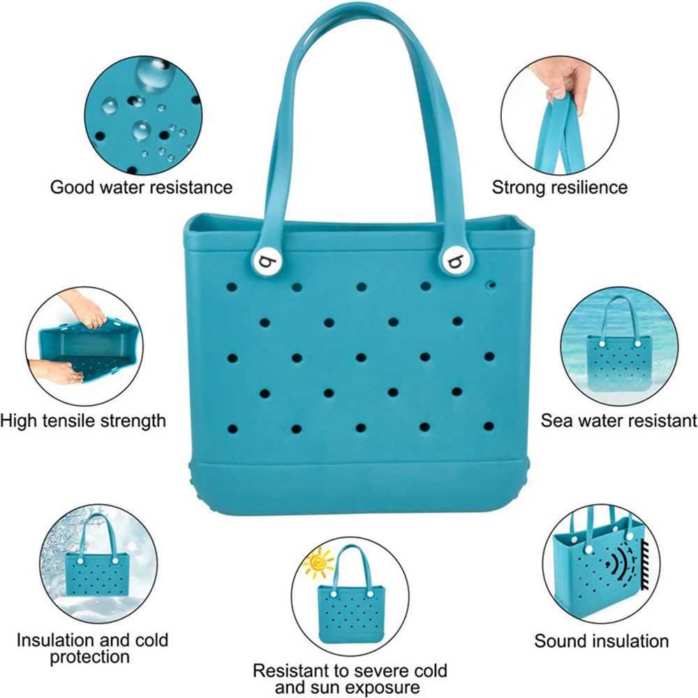 Solid Fashion Hole Durable Waterproof Beach Bag Fashion Rubber Handbag Beach Boat Swimming Sports Shopping Portable Eva HandbagsC250214