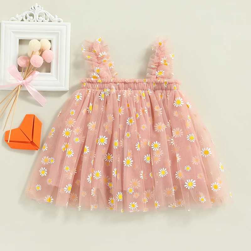 Toddler Dress Kids Girls Par 2023 Summer Sleeveless Daisy Floral Tutu Dress Layered Tulle Dress Princess Birthday Dresses Z250214